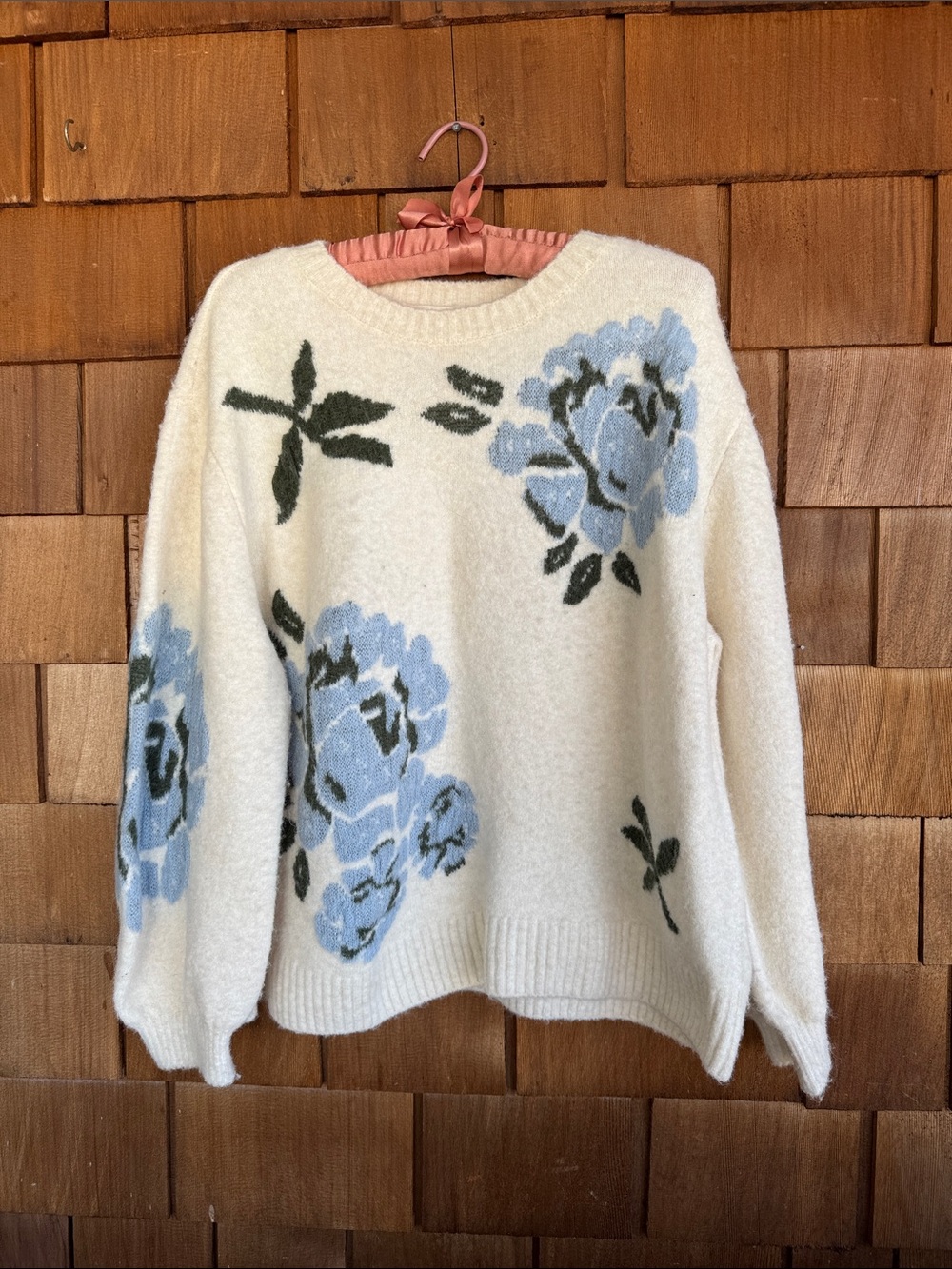 Parker Ivory Crewneck Sweater with Light Blue Floral Motif